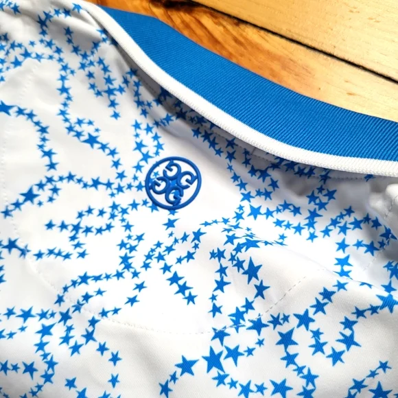 New G Fore Polo Shirt Mens Medium Blue Geometric Performance Stretch Preppy USA - Picture 11 of 11